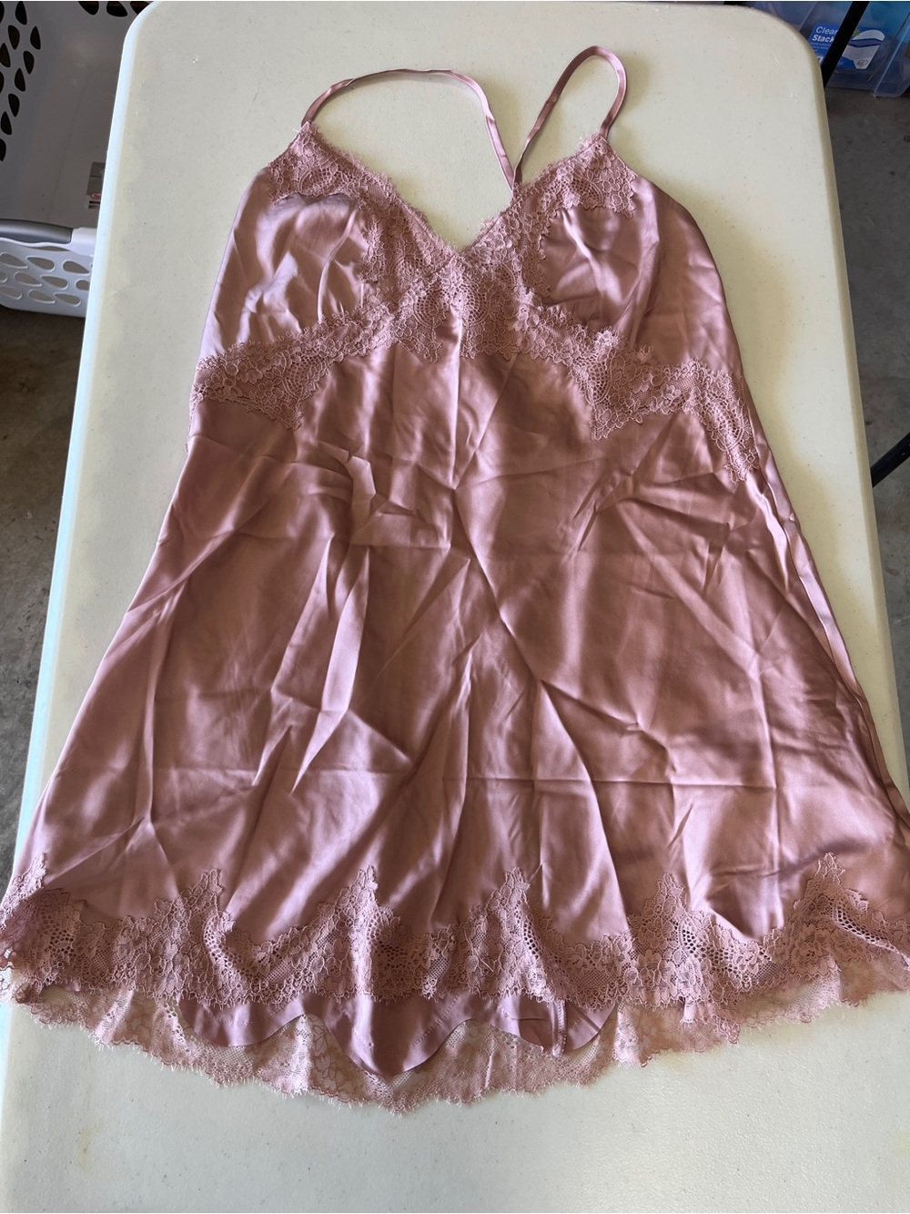 Abercrombie & Fitch Satin Lace-Trim Chemise in Dusty Mauve